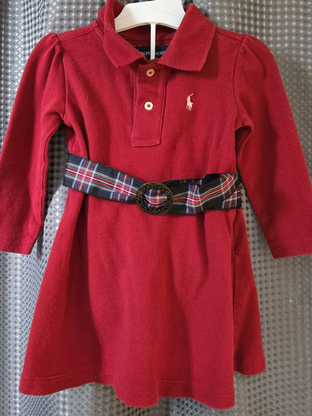 Ralph Lauren Red Polo Dress with Plaid Belt & Matching Red Bloomers Size 12month
